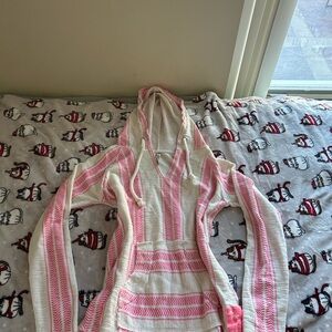 Pink and White Striped Hoodie